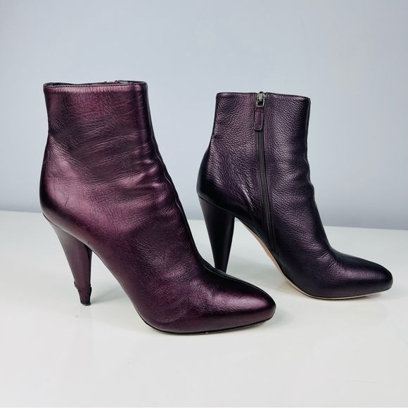 PRADA Women’s Plum Metallic Bronzed High Heel Side Zip Ankle Boots Booties 39.5 - Picture 3 of 16